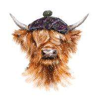 Highland Coo with Clan Tartan Hat - Christmas Cards pack of 10