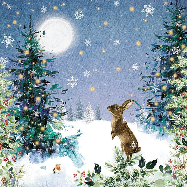 Hares Moonlit Scene - Christmas Cards pack of 10
